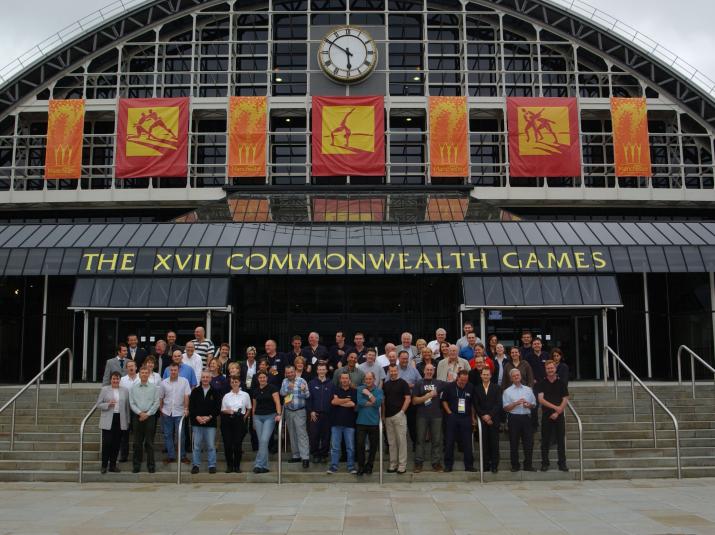 Staff outside the venue during the Commonwealth games