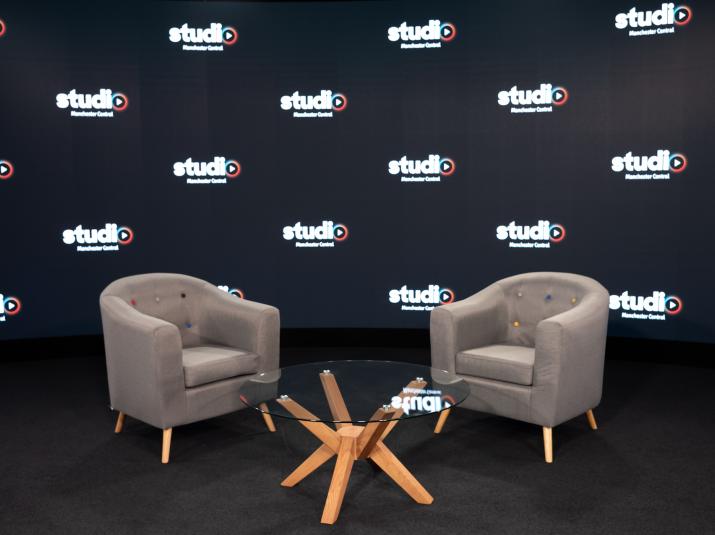 Chairs on the empty studio stage